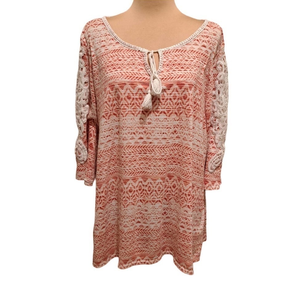 French Laundry Pink and White Patterned High/Low Tunic Size 2X
